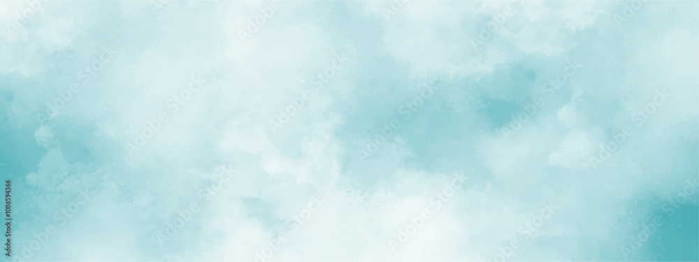 Poster Abstract background with Clouds and Bright sky with white clouds. Blue sky with clouds and watercooler digital art painting. Background ethereal fog pastel blue with copy space