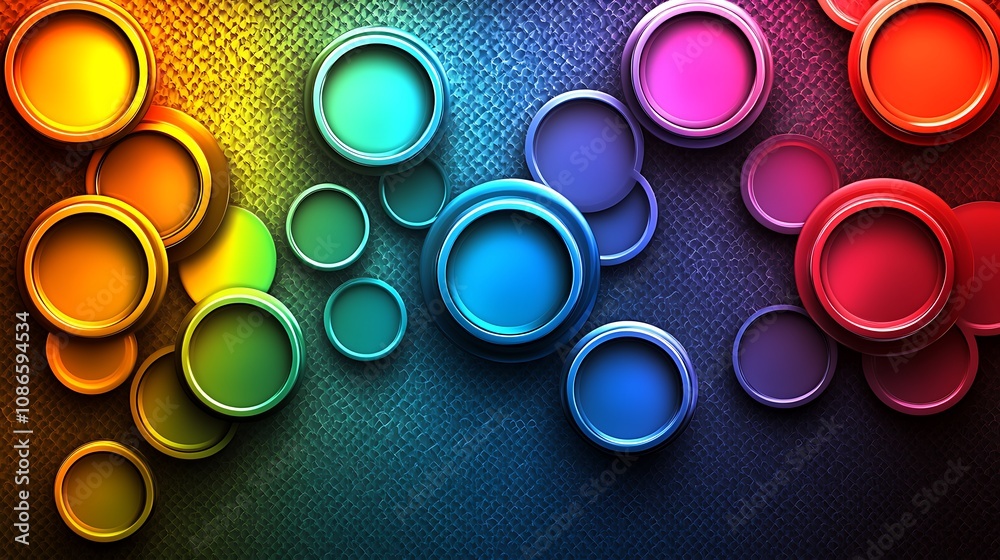 Poster abstract series of overlapping geometric shapes in vibrant colors creating a dynamic visual effect a