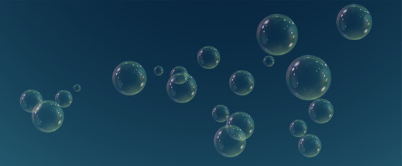Realistic soap vector bubbles png isolated on transparent background. The effect of falling and flying bubbles. Glass bubble effect.	
