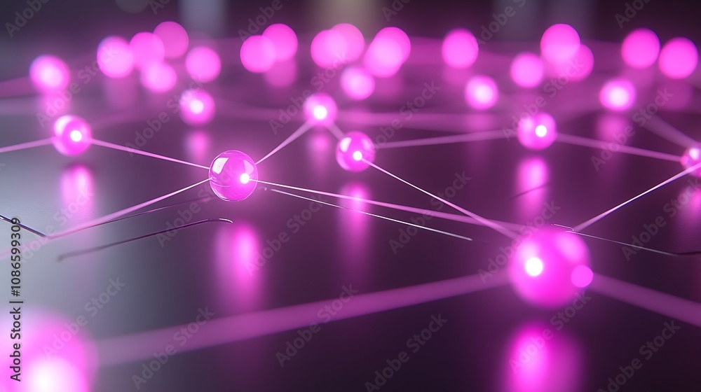 Poster abstract representation of artificial intelligence with glowing pink nodes and connections symbolizi