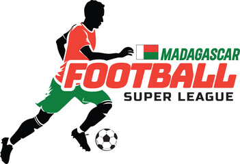 Madagascar football league, Soccer ball, Football logo, Footballer Kick the Ball isolated on white background, Vector Illustration