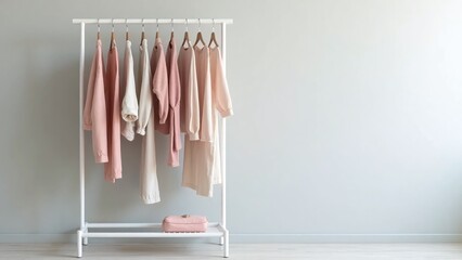 Minimalist clothing rack pastel colors lightweight breathable