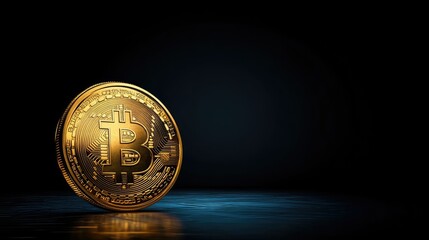 Golden Bitcoin Symbol Reflecting Light on Dark Background Showcasing Cryptocurrency Value and Digital Innovation in Modern Financial Markets