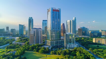 Fototapeta premium Modern Cityscape with Skyscrapers and Green Spaces