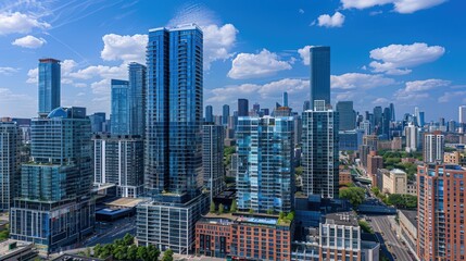Fototapeta premium Modern Urban Skyline with Blue Sky and Clouds