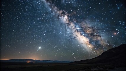 Fototapeta premium An enchanting image of a dark night sky with countless twinkling stars and a distant planet visible in the distance, astronomical, astronomy