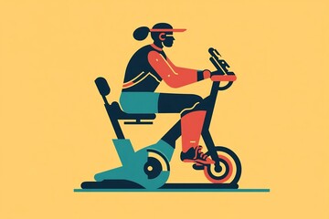 Flat style person exercising on a stationary bike using only three colors