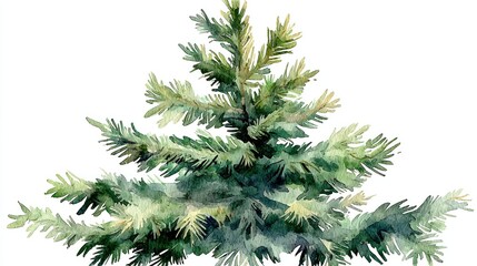 christmas fir tree in watercolor isolated on white or transparent png