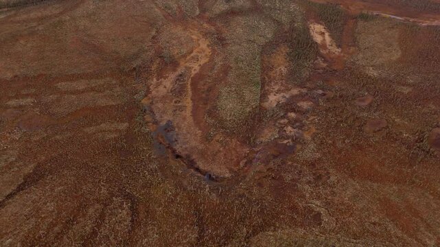 Above View Of Wilderness Scenery At Ogilvie Mountain On Dempster Highway In Central Yukon, Canada. Aerial Shot