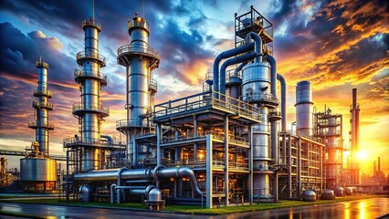 Fototapeta premium Chemical plant and oil refinery landscape, a massive industrial complex.