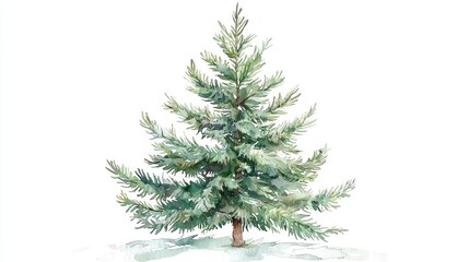 christmas fir tree in watercolor isolated on white or transparent png