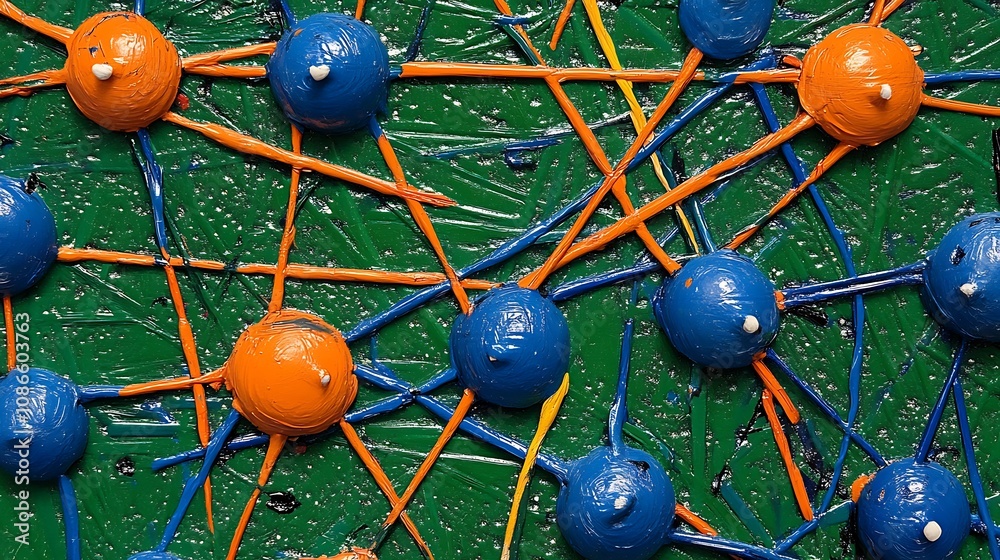 Poster abstract representation of interconnected nodes and lines in vibrant colors, symbolizing complex net