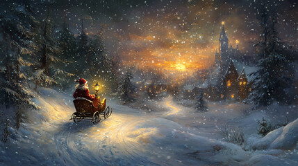 An Elf Leading a Sleigh Through a Winter Wonderland, the Lantern in His Hand Casting Light on a Path of Snow 