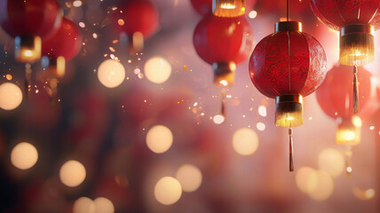 Beautiful red lanterns glowing during festive celebration