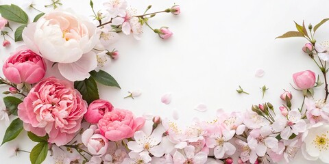 Obraz premium Delicate floral pattern featuring cherry blossoms peonies and garden roses, pastel colors, floral pattern