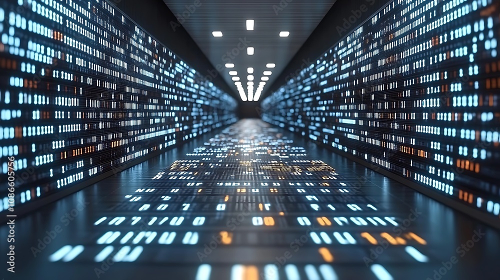 Poster An Exploding Array of Colorful Data Streams Illuminating a Futuristic Digital Corridor with Streams of Light and Motion Representing Technology and Information Flow