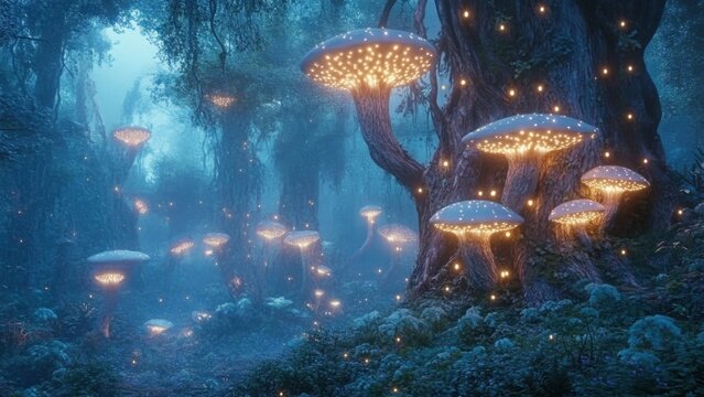 Mystical Forest with Glowing Mushrooms