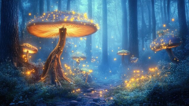 Glowing Mushrooms in Enchanted Forest