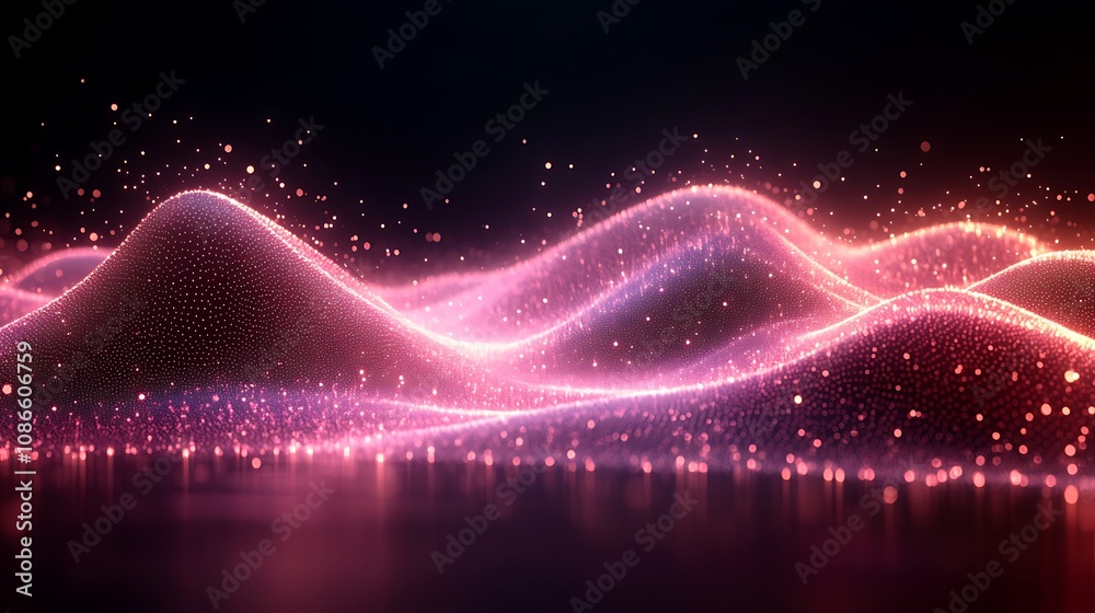 Poster abstract digital brain concept illustration with flowing waves of colorful particles representing da