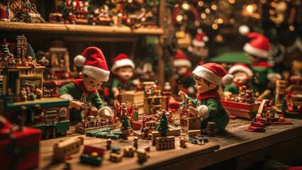 Festive Workshop with Christmas Elves and Miniature Decorations