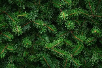 Festive green fir branches arranged to create a beautiful holiday backdrop with a natural, soft focus