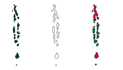 maldives map outline, silhouette and flag isolated on map with isolated on transparent background