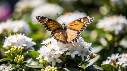 Obraz premium A Butterfly Resting on White Flowers in a Garden