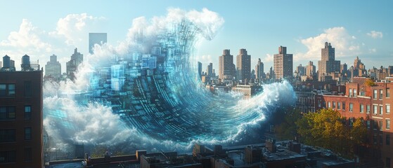 Fototapeta premium The Digital Wave, Digital Disruption in Traditional Industries