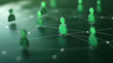 Person connected to network of green figures, exploring the power of community and digital interaction