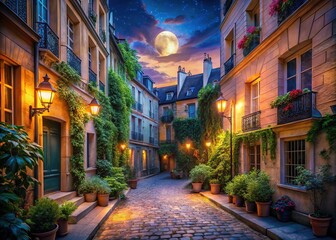 Obraz premium Evening urban explorations in Paris: Architecture, photography, and hidden love.