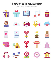 Set of simple Flat Love & Romance Icons. Flat art icons pack.