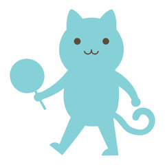 a cute candy cat walking in Toyland and holding hand with a small cookie man.