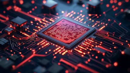 Obraz premium Quantum Computing Circuit with Glowing Particles and Complex Connections Visualization