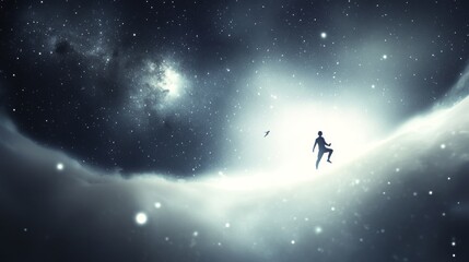 Obraz premium A figure exploring the vast cosmic space.