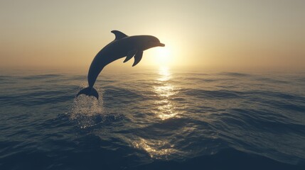 Fototapeta premium Dolphin leaping out of the water against a sunset.