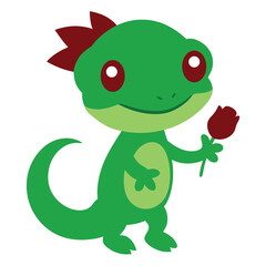 a cute green gecko a winking a rose