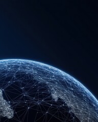 Obraz premium A digital representation of Earth with interconnected lines, symbolizing global connectivity and technology in a dark, starry background.