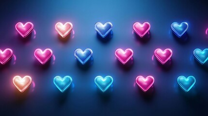 Fototapeta premium Vibrant Pixel Heart Icons Glowing in Assorted Neon Colors