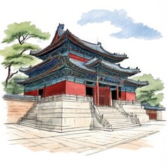 Fototapeta premium the AI Image Generator, Japanese Temple Pencil Drawing