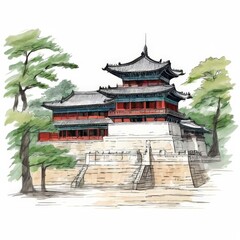 Fototapeta premium the AI Image Generator, Japanese Temple Pencil Drawing