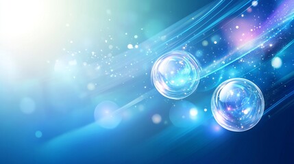 Futuristic glowing bubbles on blue background.