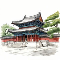 Fototapeta premium the AI Image Generator, Japanese Temple Pencil Drawing