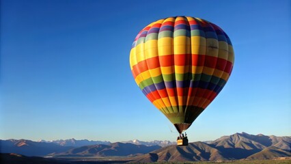 Colorful Hot Air Balloon Soaring Over Mountain Range