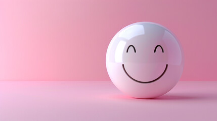 Fototapeta premium Cheerful Smiley Face Icon with a Grinning Expression Against a Soft Pink Background, Perfect for Representing Happiness, Joy, and Positivity in Designs