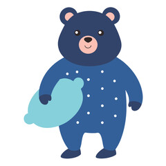 insomnia bear wearing cute pajamas and holding a pillow.