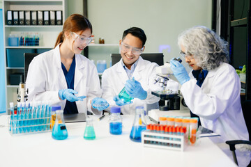 Dynamic science lab where a team of scientists collaborates on research, testing, and innovation