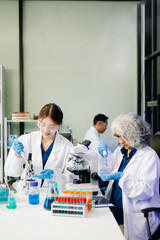 Dynamic science lab where a team of scientists collaborates on research, testing, and innovation