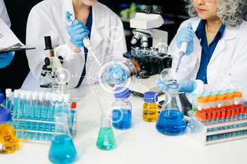 Fototapeta premium Dynamic science lab where a team of scientists collaborates on research, testing, and innovation