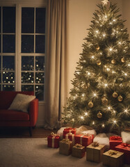 Christmas Tree with Warm Golden Lights