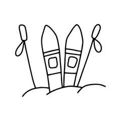 Skis in doodle style. Vector isolated on white background.